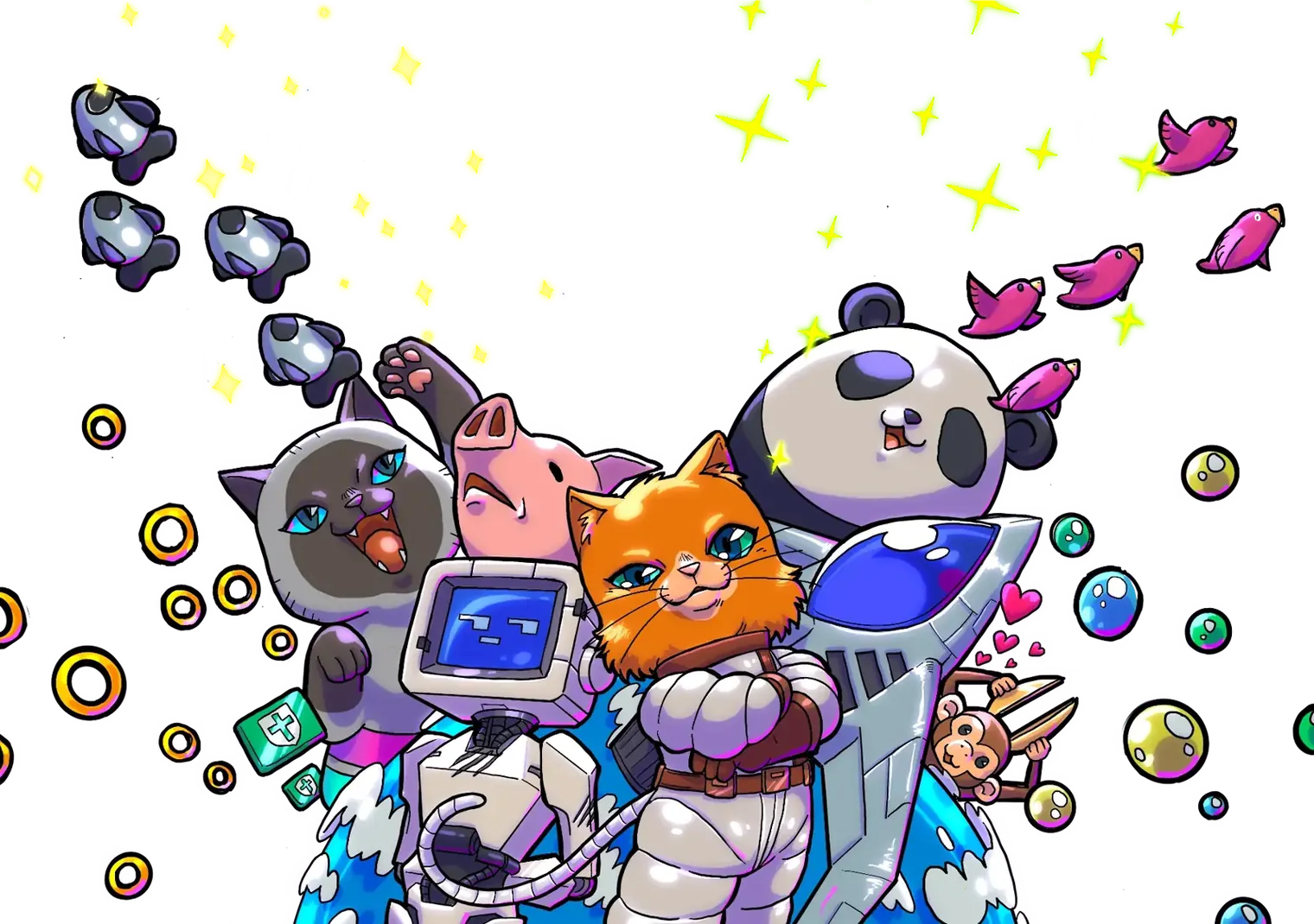 Astro the space cat and the Astro Burn crew